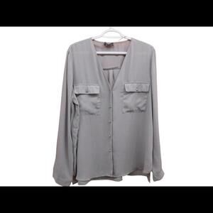 Primark Womens Gray Polyester Button Up Long Sleeve V Neck Blouse Size 14​​​